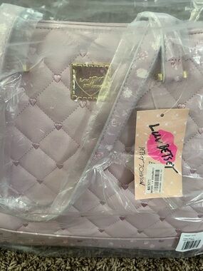Betsey Johnson Lilac Quilted Heart Shoulder Bag with Gold Plate